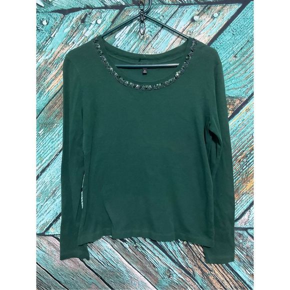 Talbots Green Bead Accent Neckline Size Medium 🍃🌿 - Picture 13 of 13
